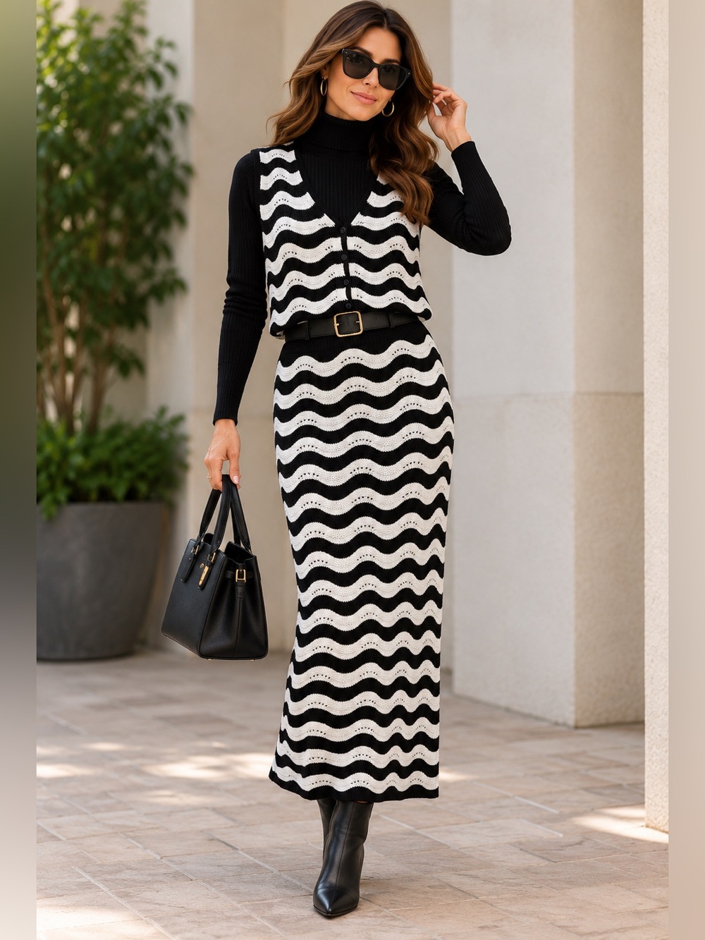 Poof New York Two pieces Set Black & White Wave Knit size medium